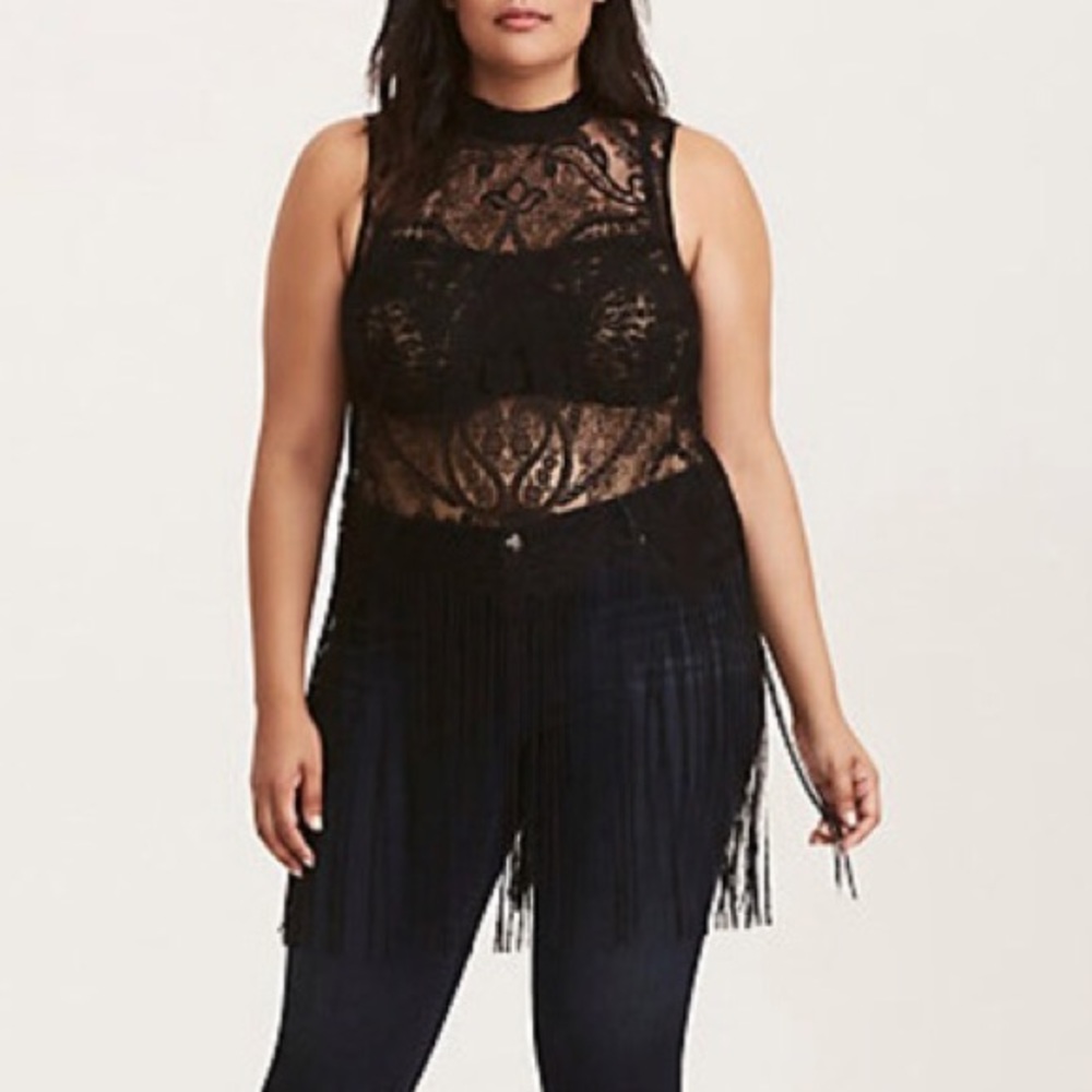Black lace fringe top